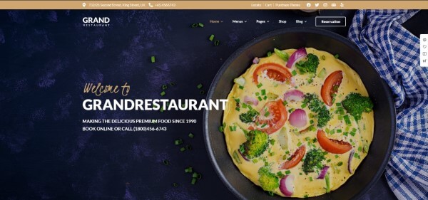 تصميم جاهز لموقع مطعم من قالب Grand Restaurant WordPress - تصميم موقع مطعم